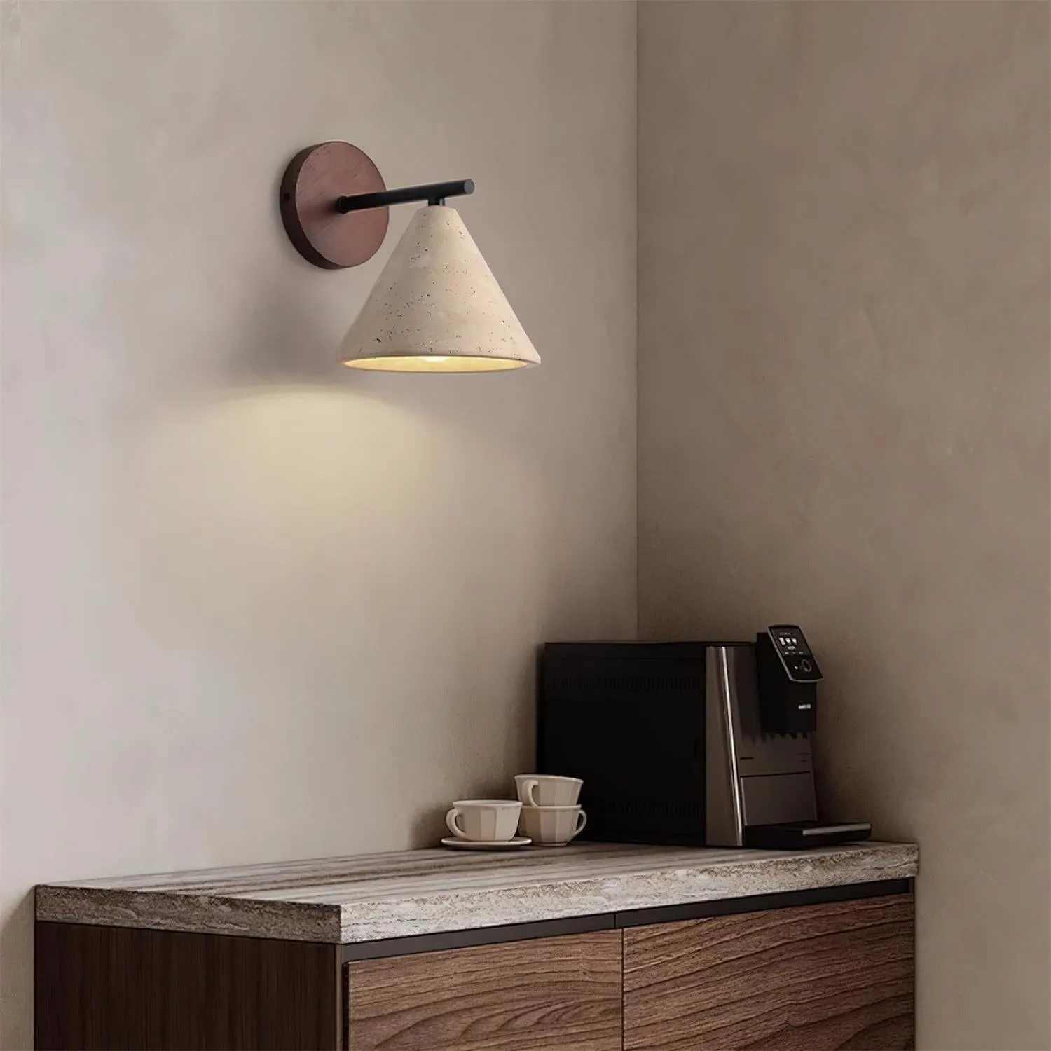Textured Travertine Cone Wall Light - Minimalist Bedroom Sconce M56