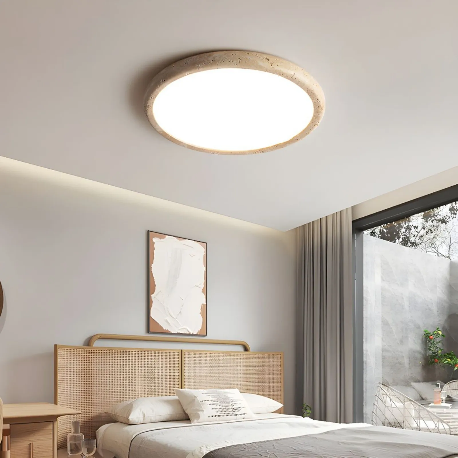 Travertine Disc Flush Mount Ceiling Light - Minimalist Design  Lighting S289