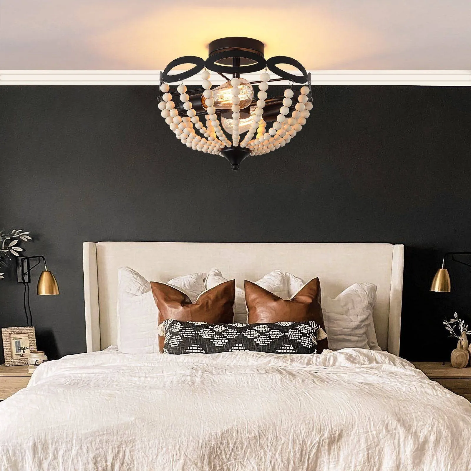 Retro Rustic Metal Wooden Beads Ceiling Lamp S150