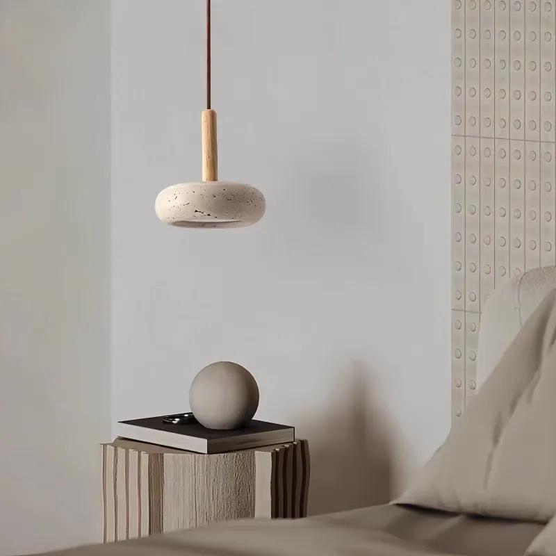Traditional Japanese Round Wood Travertine Pendant Light G68