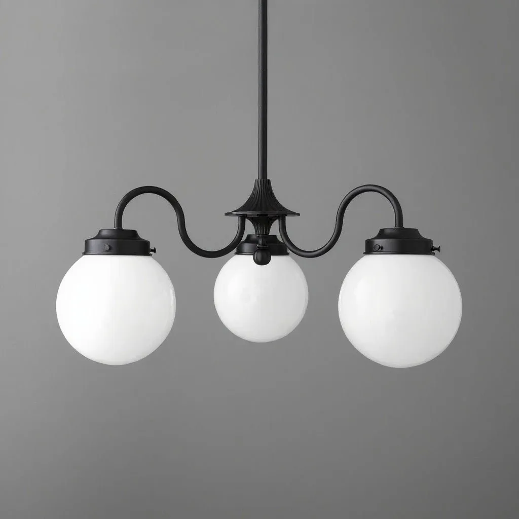 Glorica Glass Vintage Globe Chandelier - Brass 3-Light Frosted Glass Hanging Fixture T388