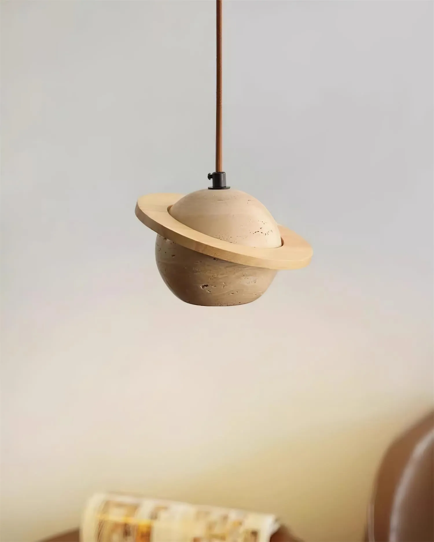 Travertine Sphere Pendant Light with Ring Detail - Kitchen Island Lighting M115