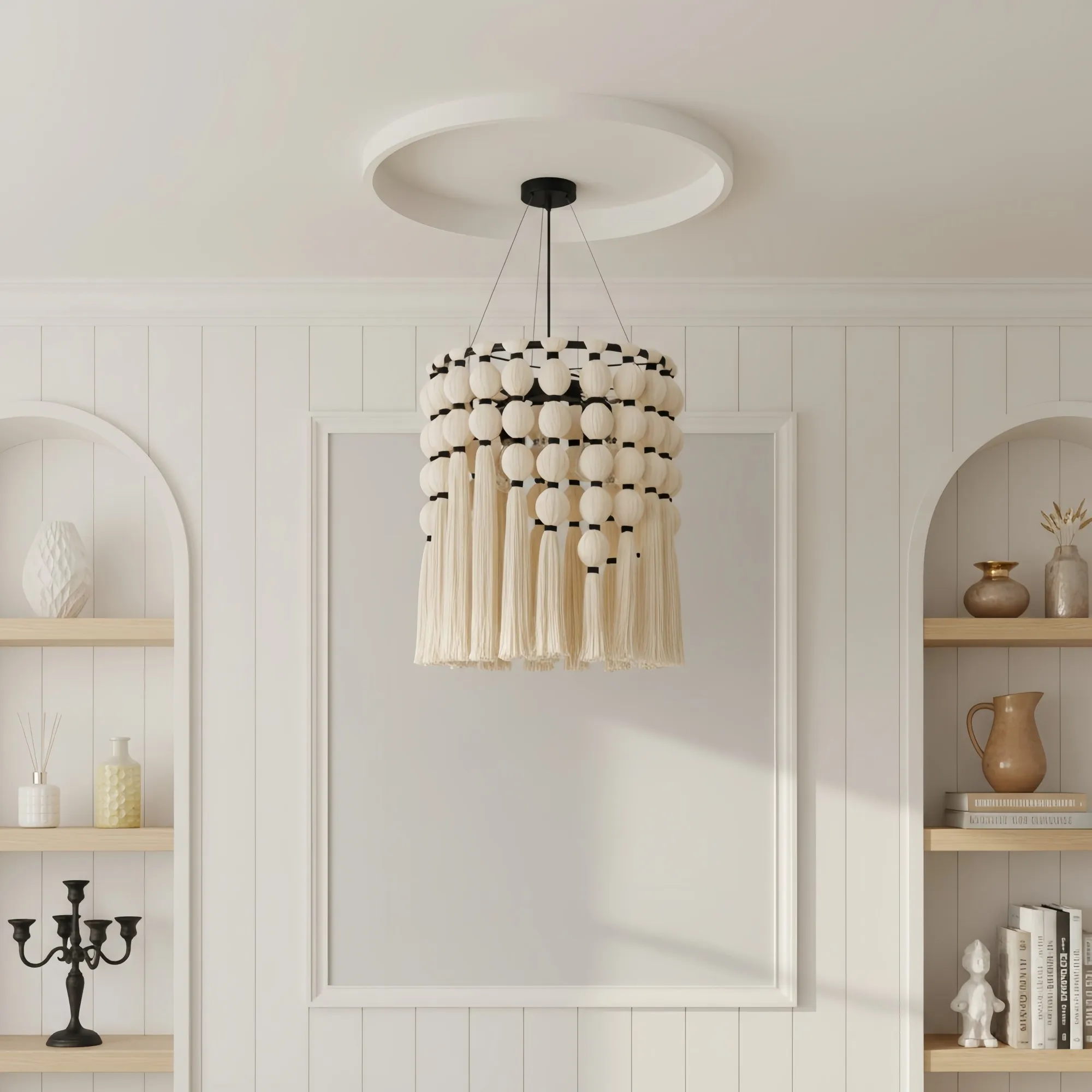 Modulune Modern Elegant Handmade Chandelier with White Cotton Fringe for Living Room T1139