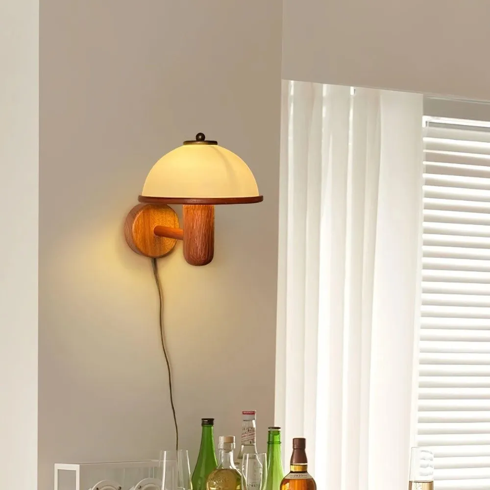 Bedside Mushroom Wood Wall Lamp S164
