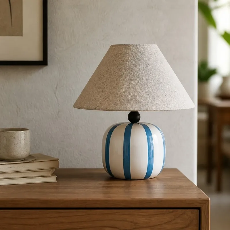 Ceruna Ceramic Table Lamp with Fabric Lampshade - Modern Minimalist Fixture for Reading or Lounge Areas T2281