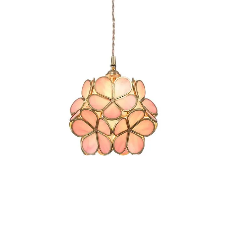 Nordic Brass Flower Petal Glass Pendant Light S10