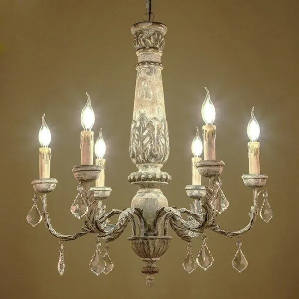 Wooden Iron Vintage Crystal Chandelier