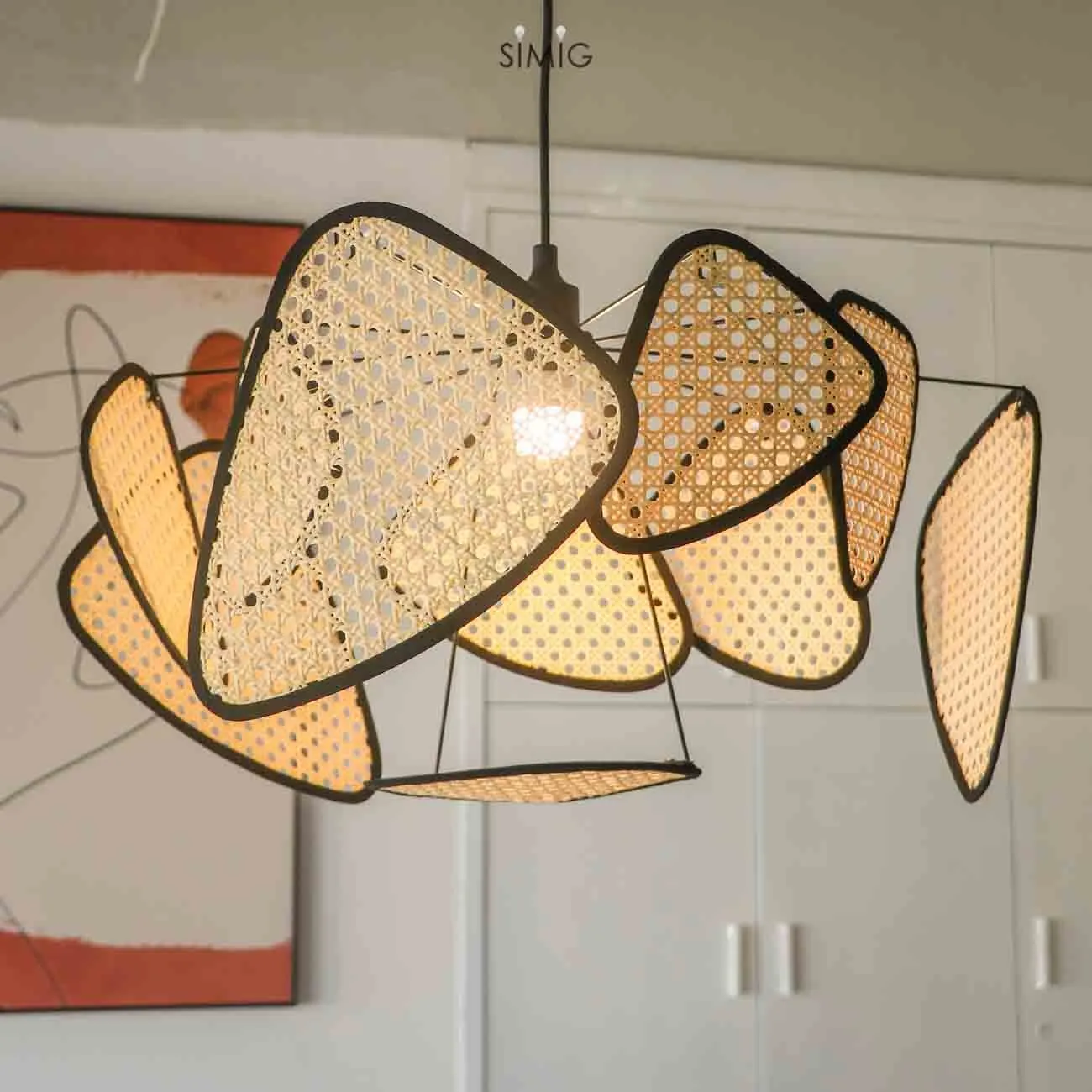 Screen Cannage Pendant Light - Woven Rattan Design for Living Room
