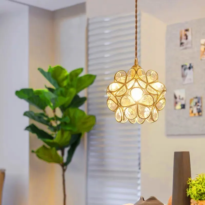 Nordic Brass Flower Petal Glass Pendant Light S10