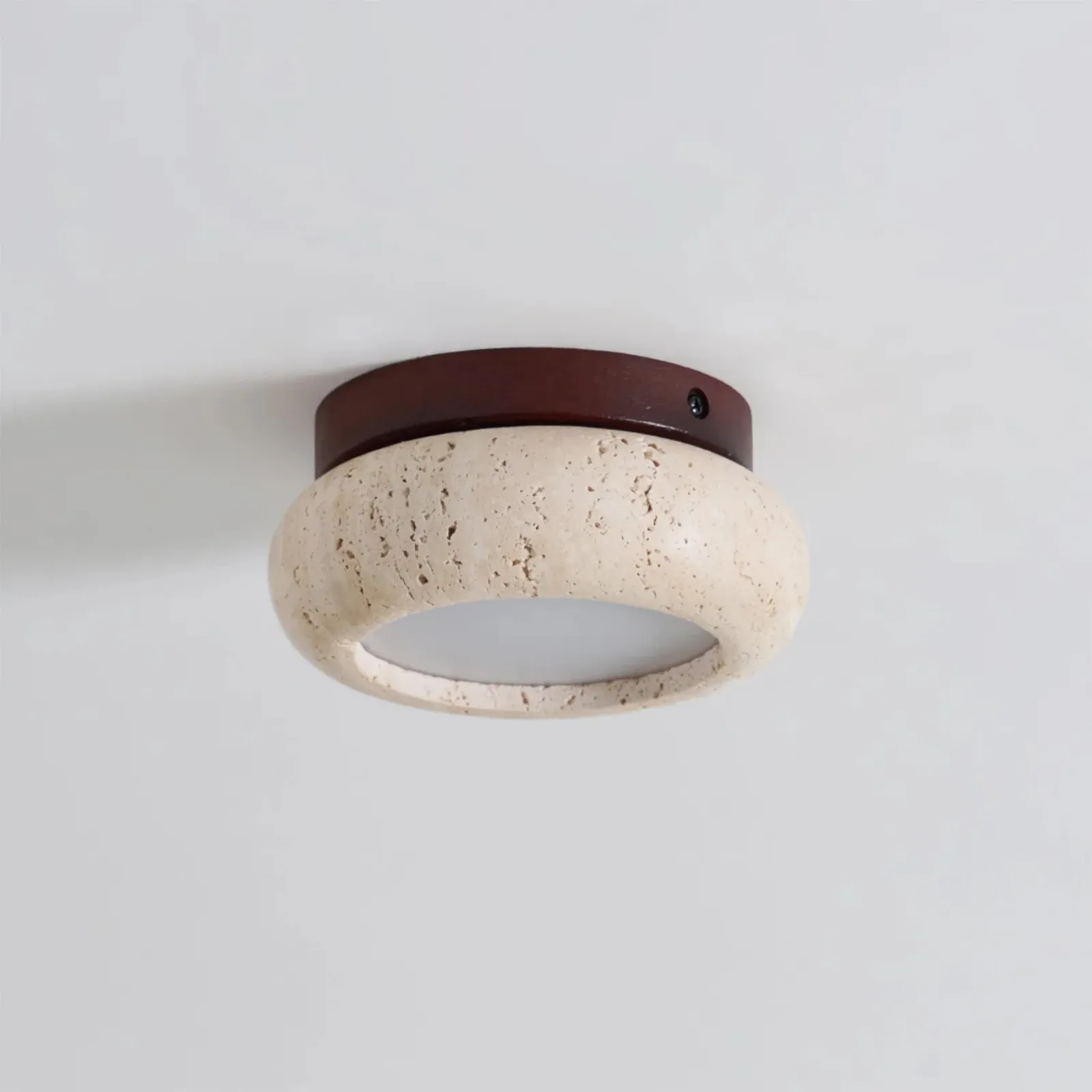 Minimal Bowl Ceiling Fixture in Stone Look - Wood Tone Base Light S299
