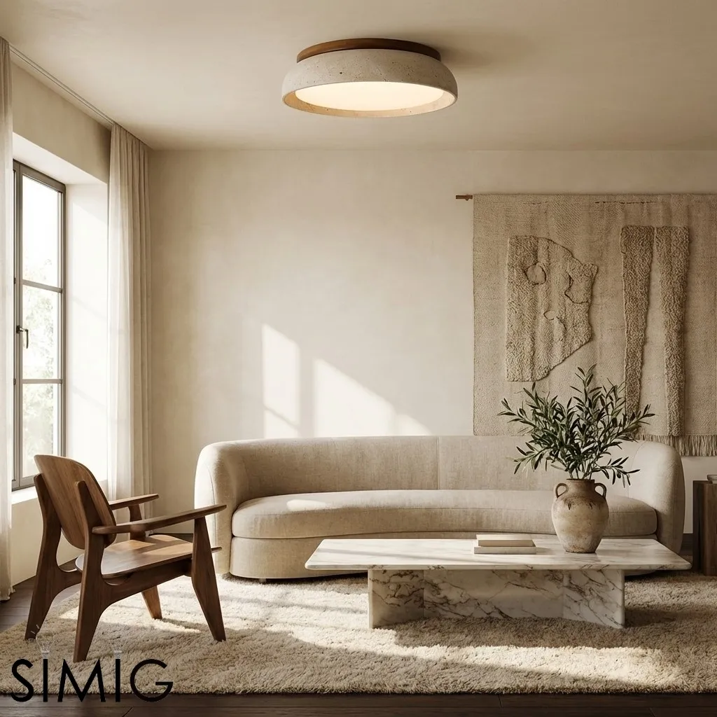 Wabi Sabi Travertine Round Ceiling Lamp - Light for Living Room S290