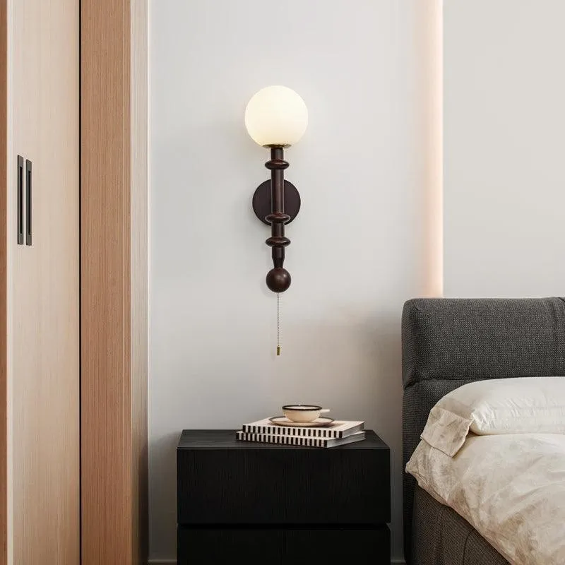 French Simple Vintage Bedside Wooden Glass Wall Lamp M322