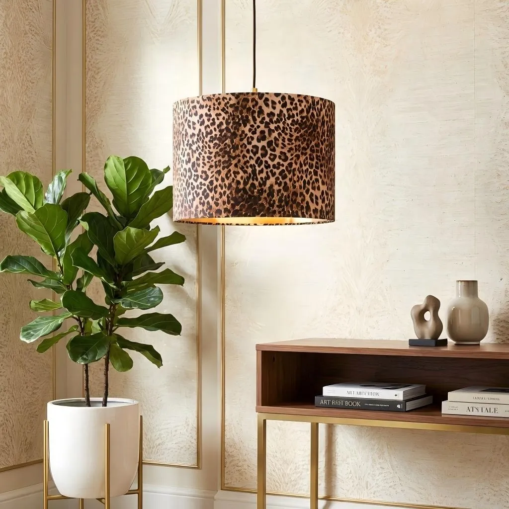 Wildlux Leopard Pattern Statement Drum Lampshade - Decorative Fabric Shade for Home Interiors T1122