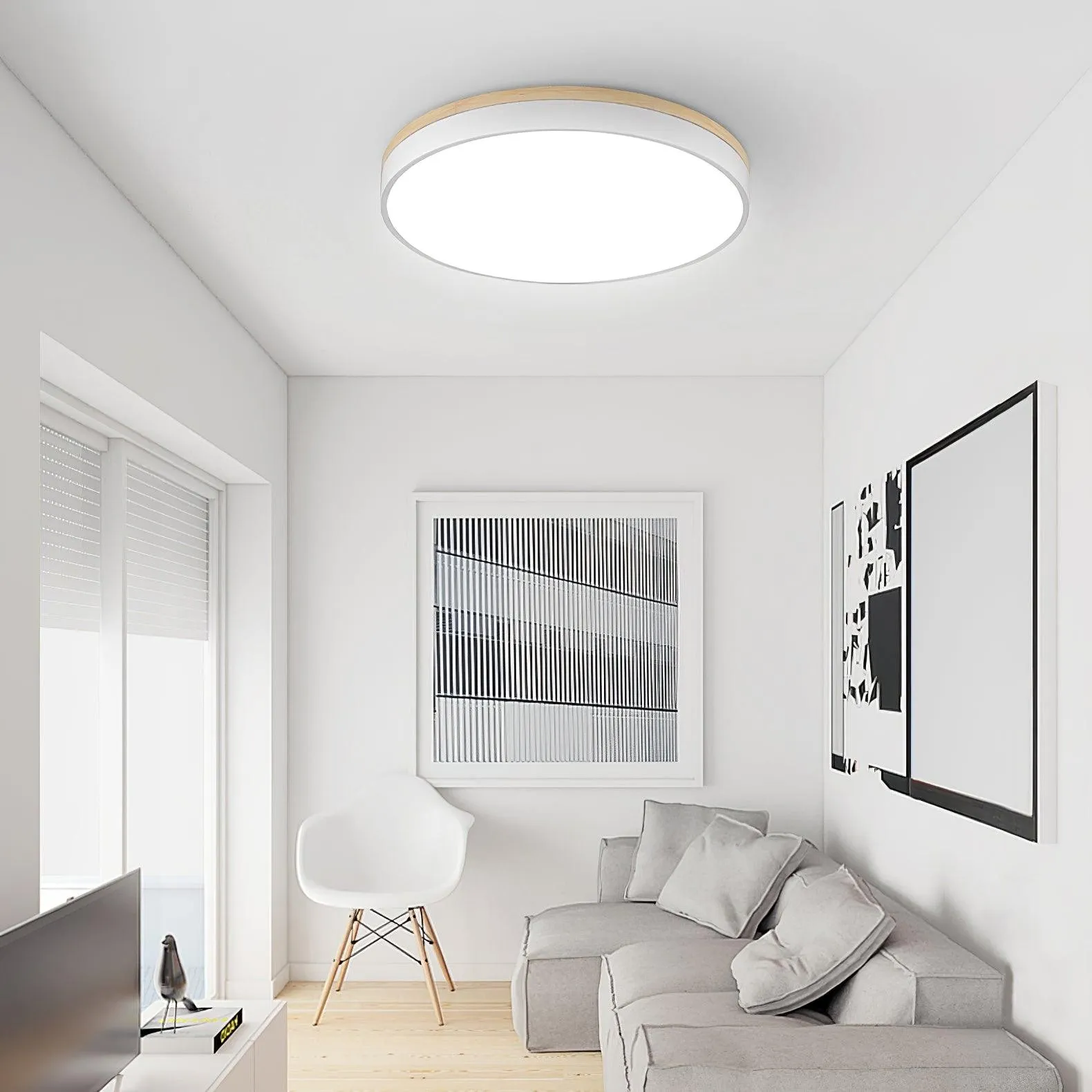 White Round Wooden Ceiling Lamp M197