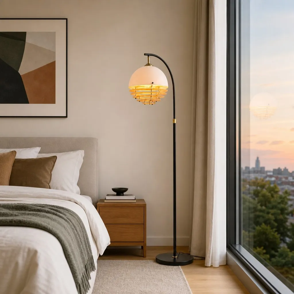 Afterglow Sunset Curved Floor Lamp - Vintage Glass Shade for Bedroom T2241