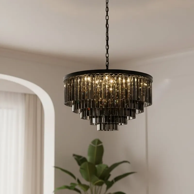 Aurevon Crystal Prism Metal Frame Modern Ceiling Chandelier for Home and Hotel T494