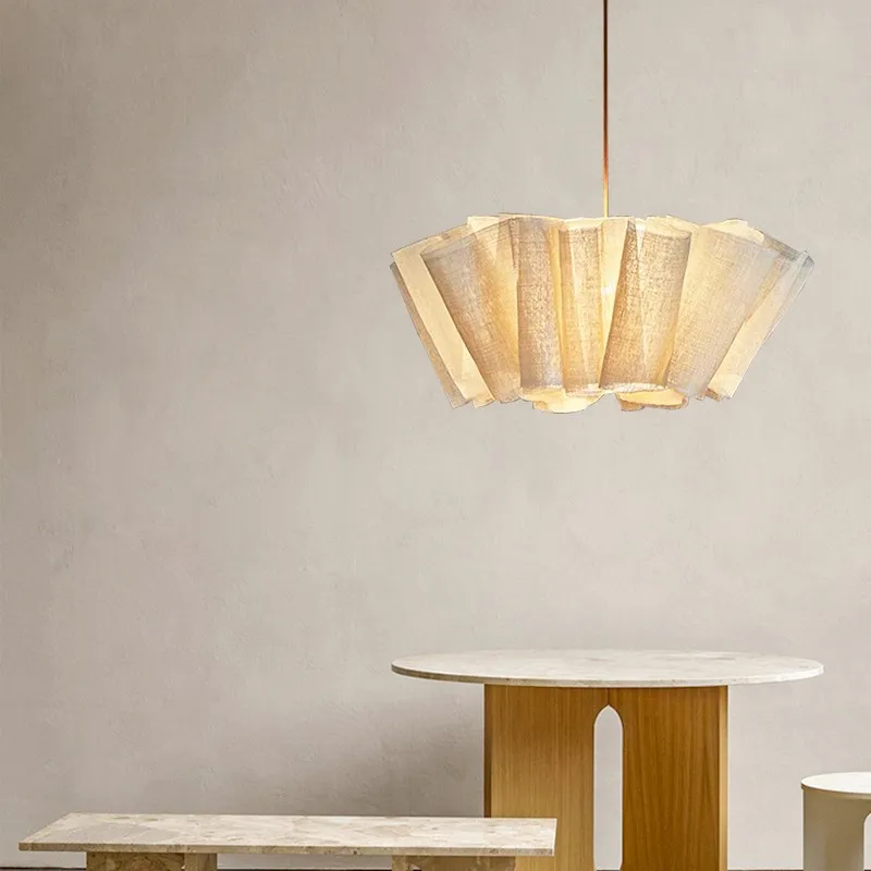 Scandinavian Pleated Fabric Pendant Light – Adjustable Hanging Lamp for Dining Room T191