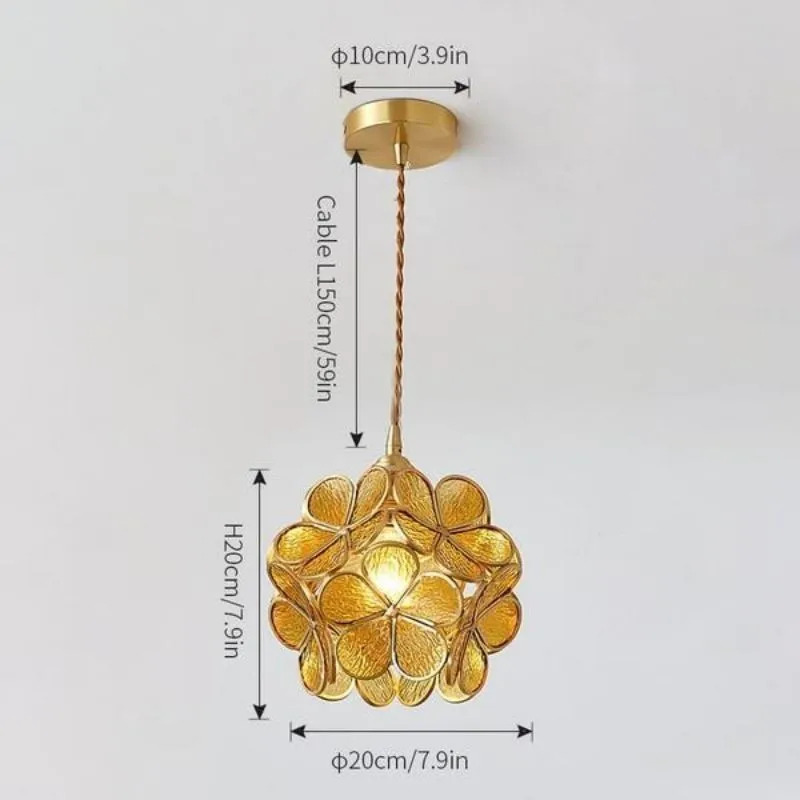 Nordic Brass Flower Petal Glass Pendant Light S10