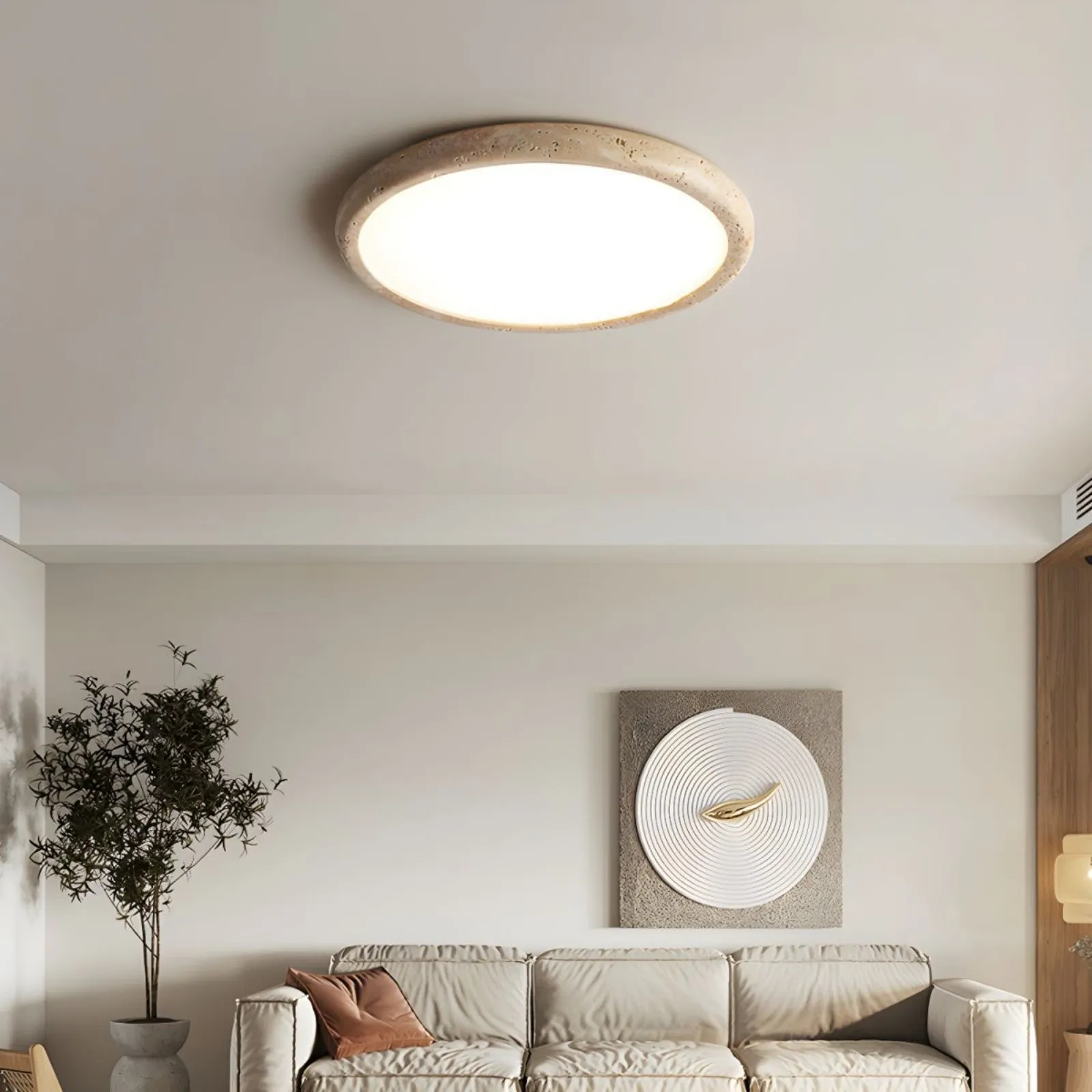 Travertine Disc Flush Mount Ceiling Light - Minimalist Design  Lighting S289