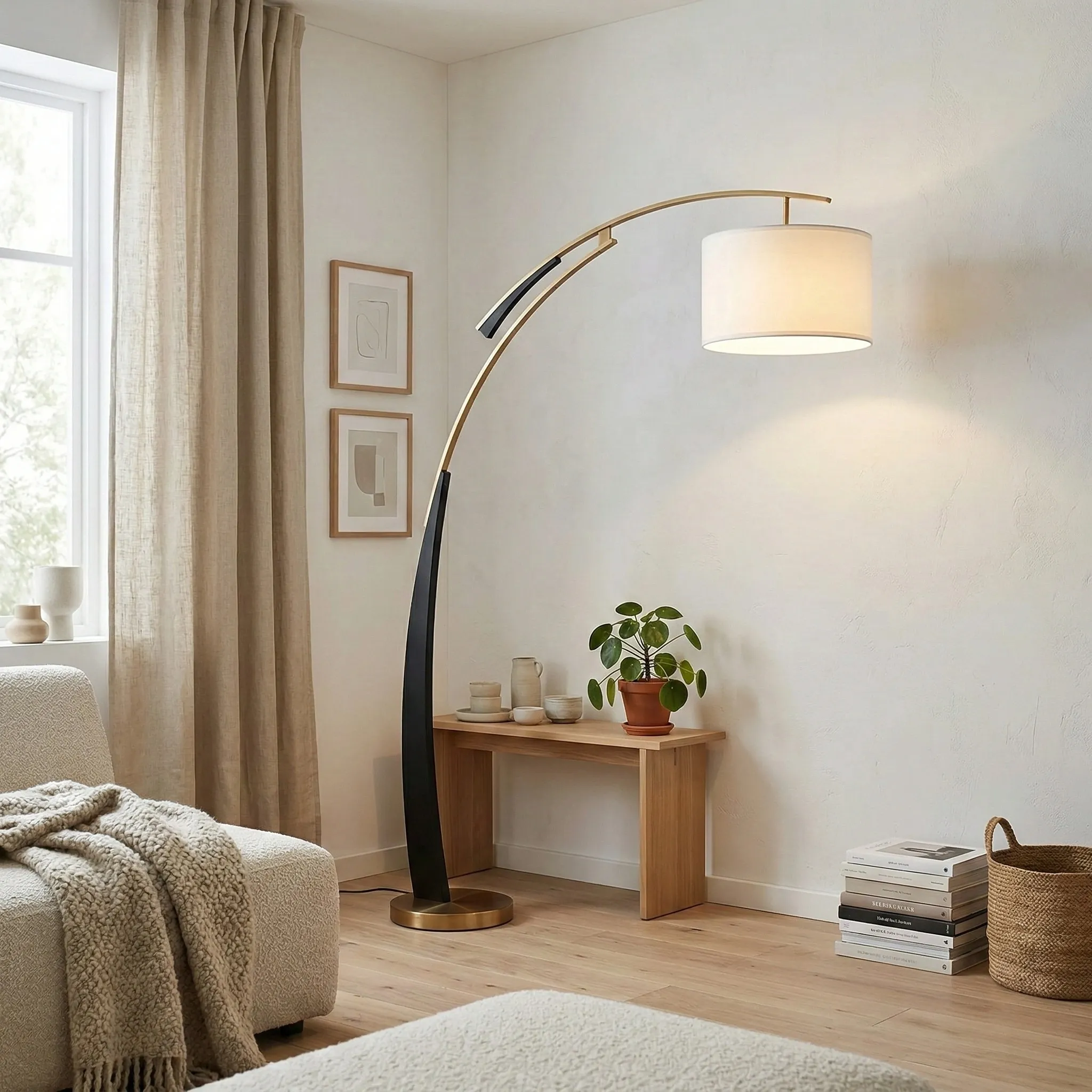 AstraLoop Modern Arc Fabric Floor Lamp - Elegant Sleek Curved Metal Design for Interiors T1142