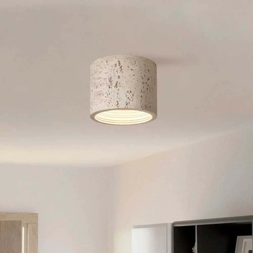 Cylindrical Ceiling Light - Modern Travertine Living Room M72