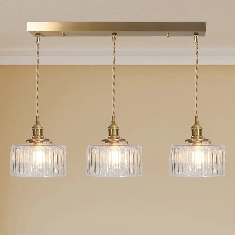 Vintage Cylinder Ribbed Glass Pendant Light S136