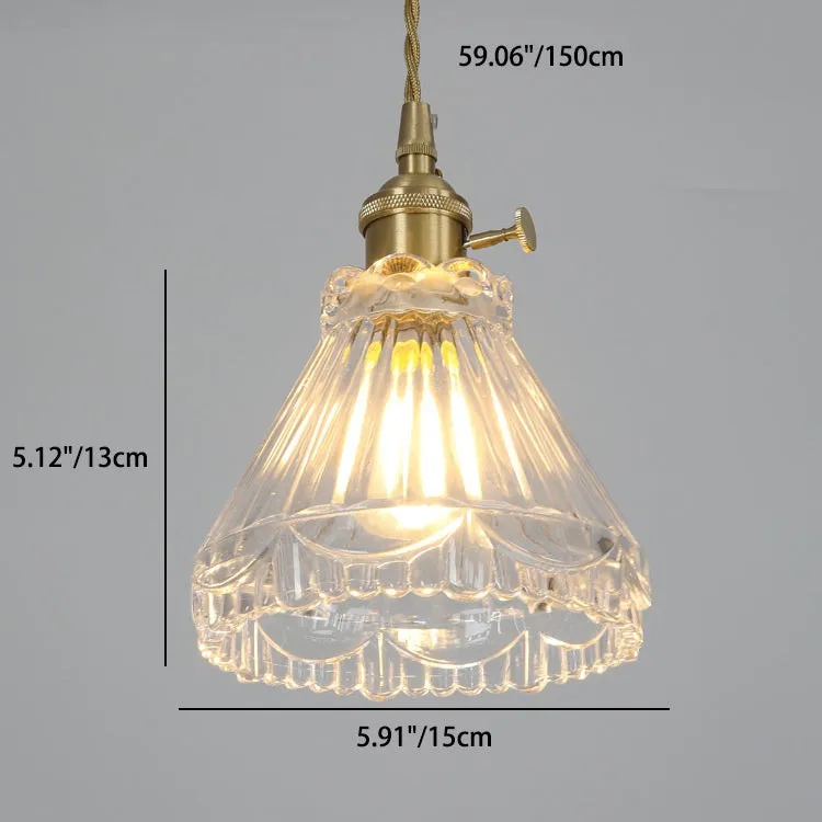 Traditional Japanese Brass Walnut Glass Ceramic Cylinder Conic Flower Bowl 1-Light Pendant Light For Dining Room T260
