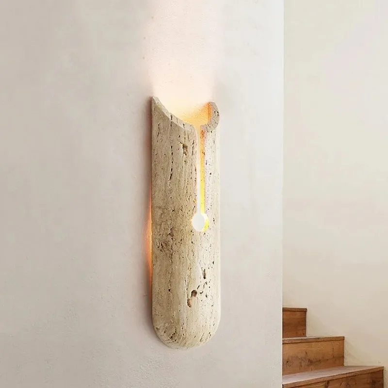Cylindrical Y-Shaped Travertine Wall Lamp - Warm LED Light for Modern Homes S321