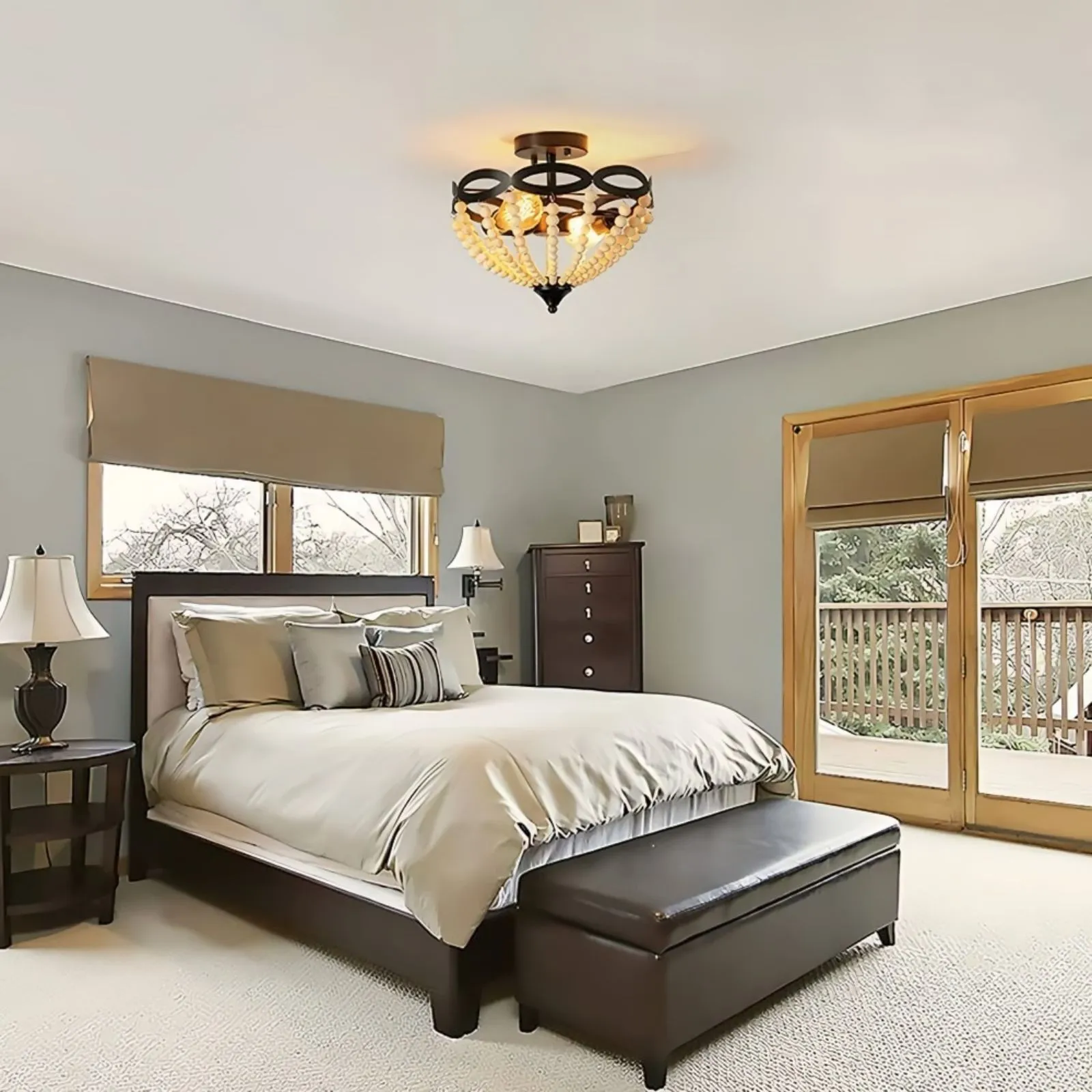 Retro Rustic Metal Wooden Beads Ceiling Lamp S150