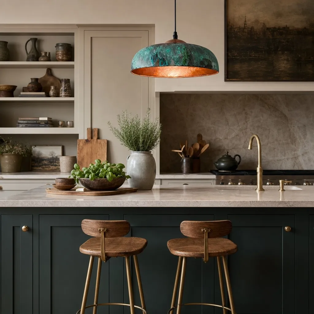 Aerugix Vintage Hammered Copper Dome Pendant Light - Natural Metallic Finish for Dining Room T2250