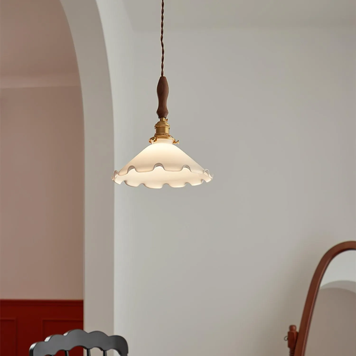 Vintage White Glass Skirted Pendant Lamp M366