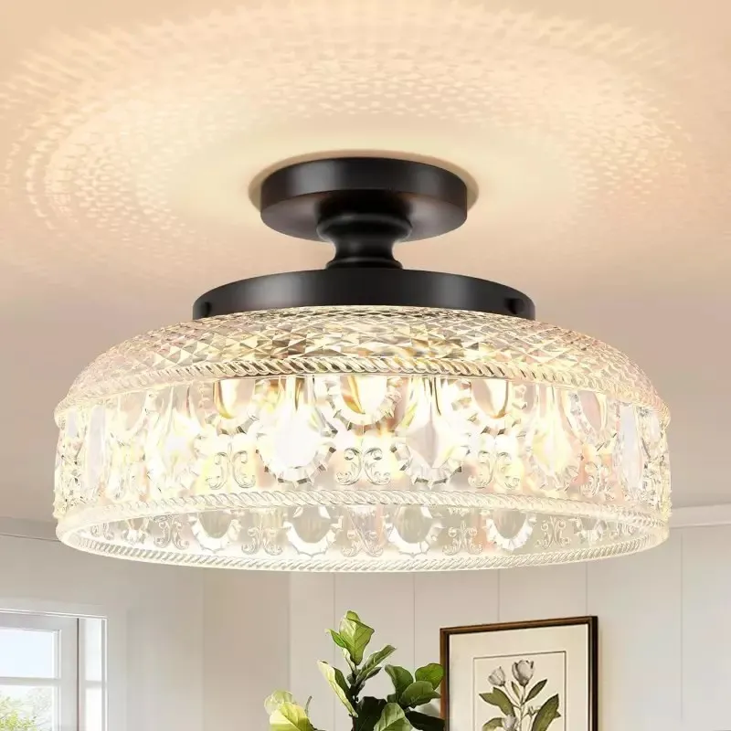 Retro Pattern Glass Semi-recessed Ceiling Lamp S203