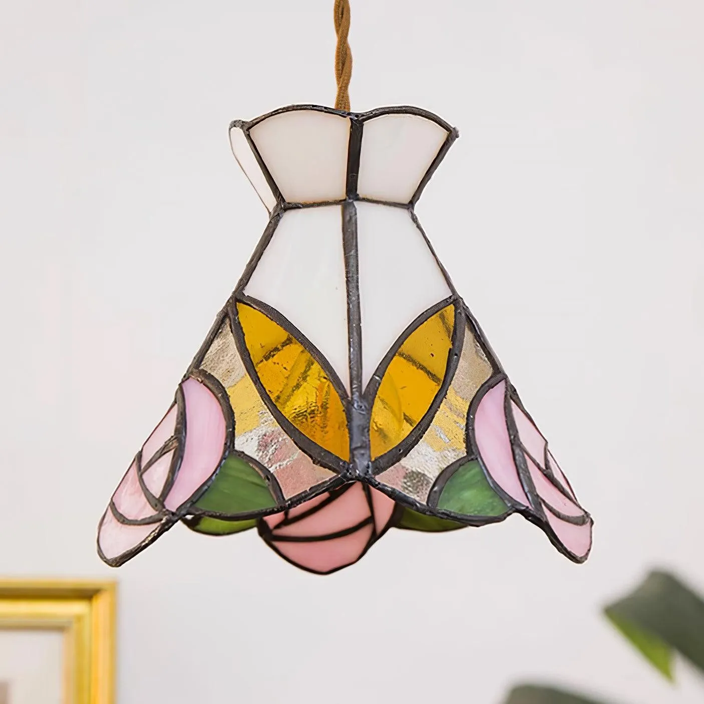 French Retro Rose Stained Glass Pendant Lamp M89