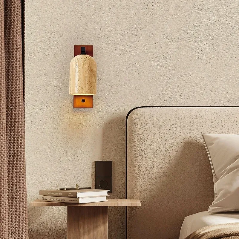 Natural Walnut Travertine Bell Wall Sconce for Living Room S318