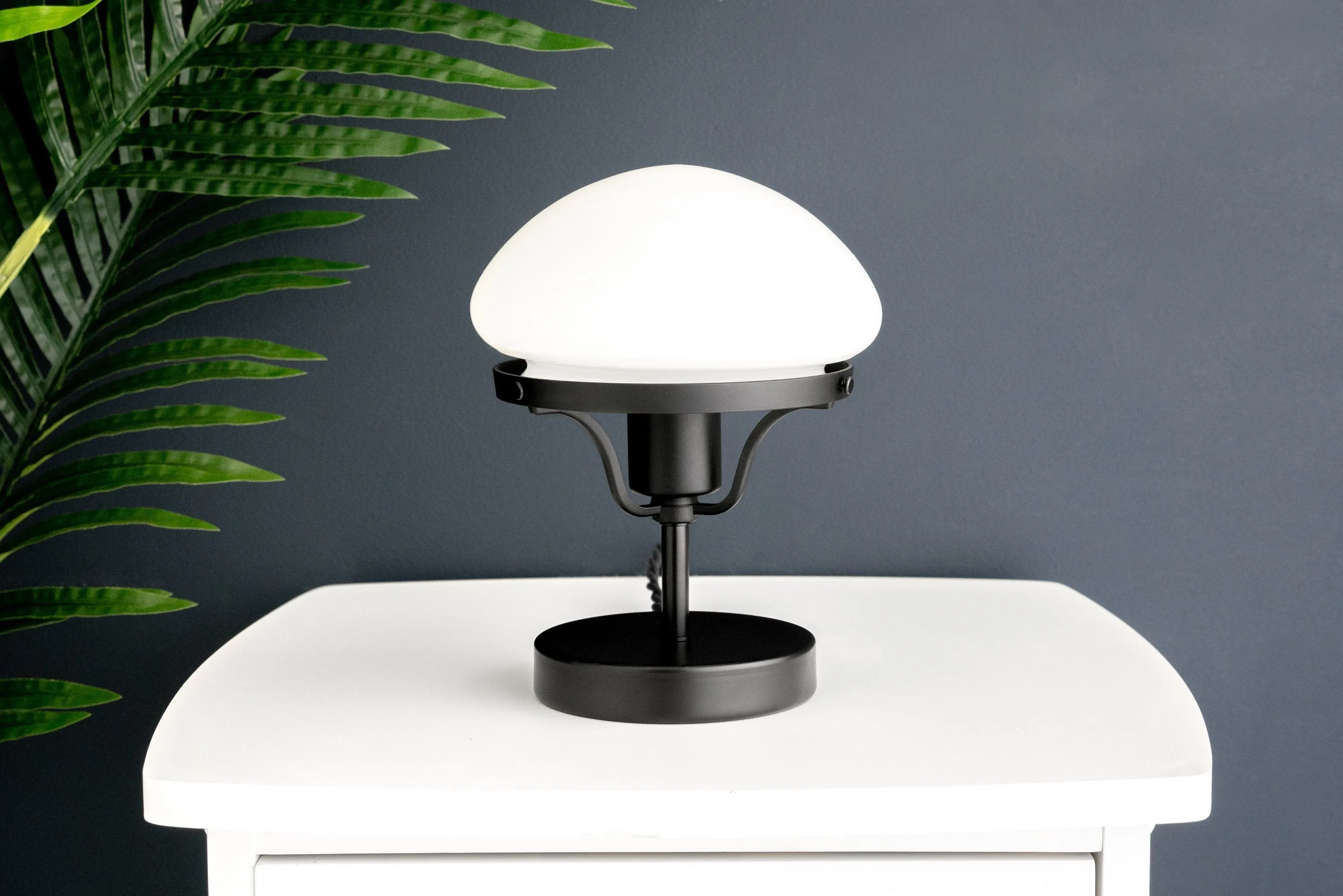 Ornato Luxe Modern Brass or Black Table Lamp - Eggshell Frosted Glass Fixture T358
