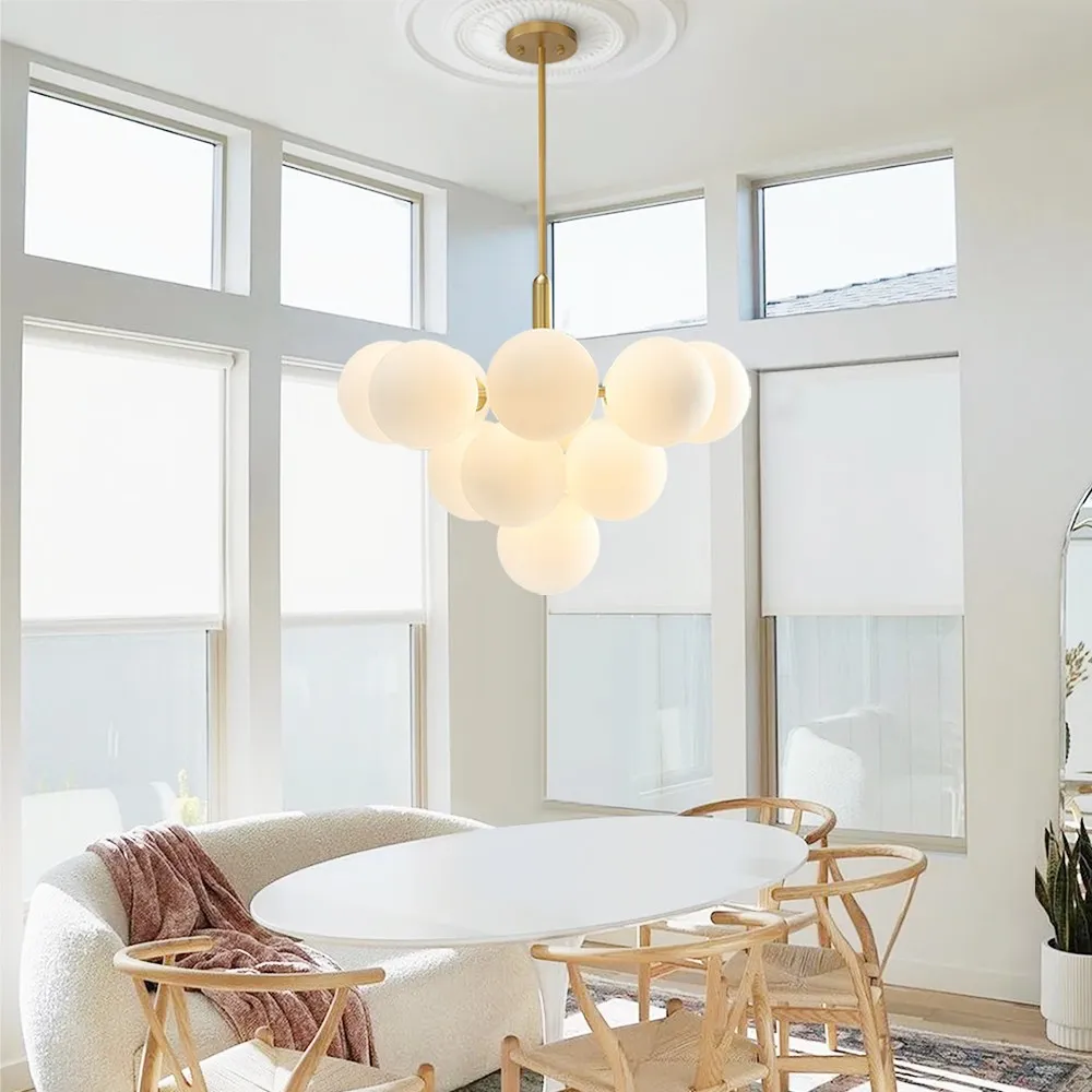 Opal Glass Bubble Cluster Grape Brass Chandelier for Dining Room