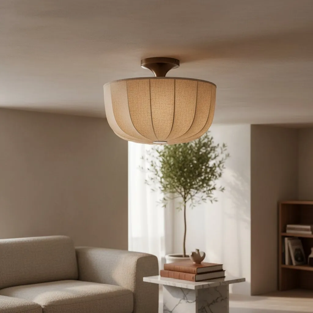 Loomis Textured Fabric Light - Vintage Flush Mount for Living Rooms T480
