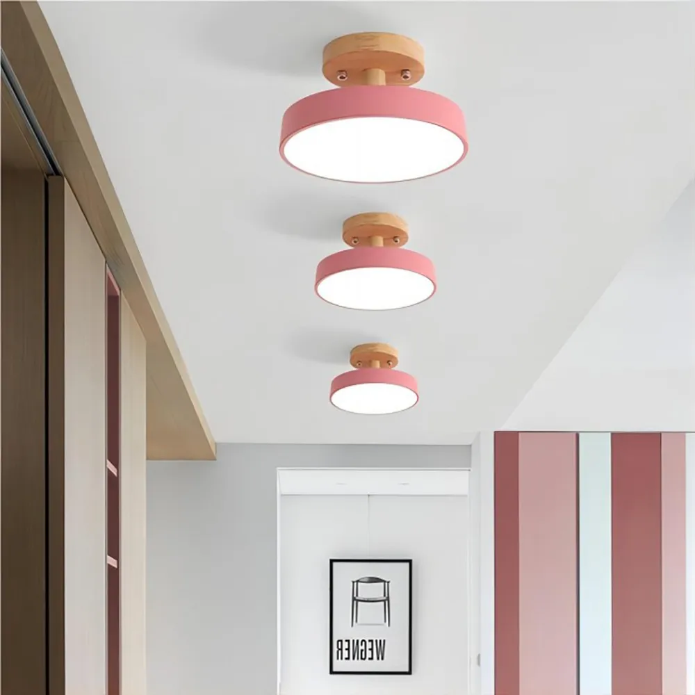 Nordic Macaroon Wooden Round Ceiling Lamp S90