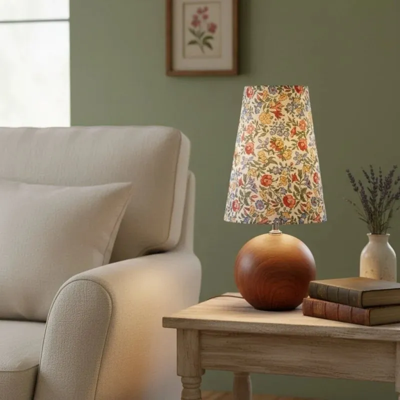 Florence Floral Table Lamp - Wood and Fabric Lamp for Living Rooms T550