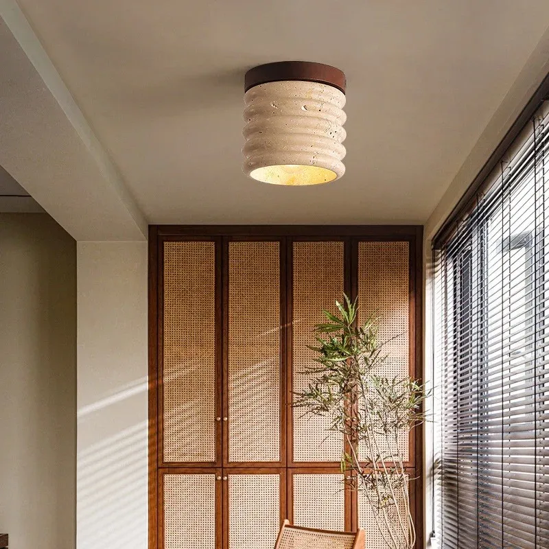 Medieval Wabi-Sabi Travertine Light – Cylinder Ceiling Lamp S293