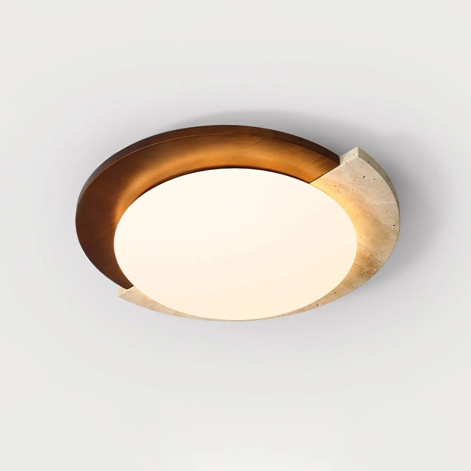 Half Moon Splicing Design Travertine & Wood Ceiling Lamp S292