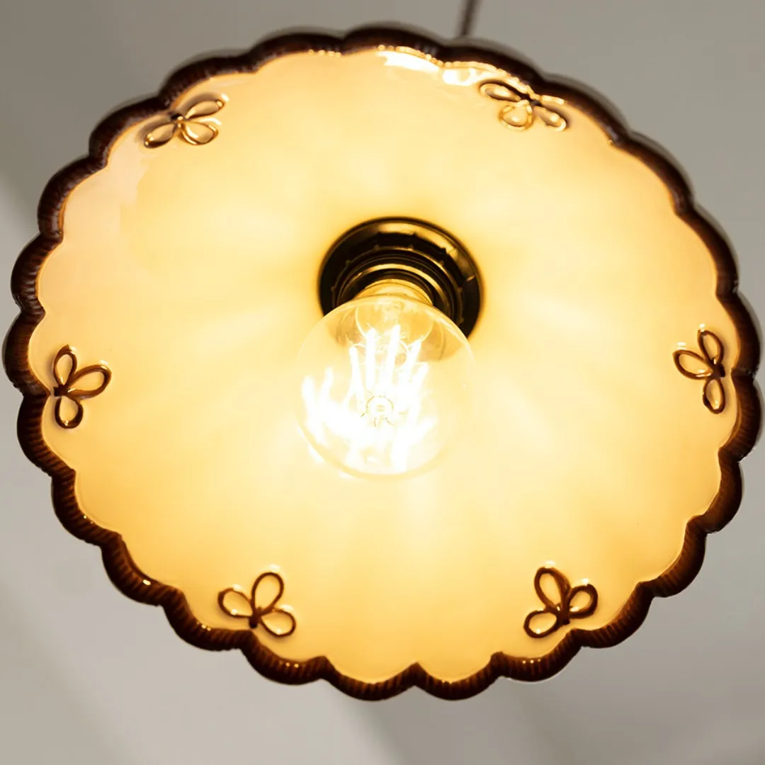 French Vintage Scalloped Ceramic Pendant Light 12