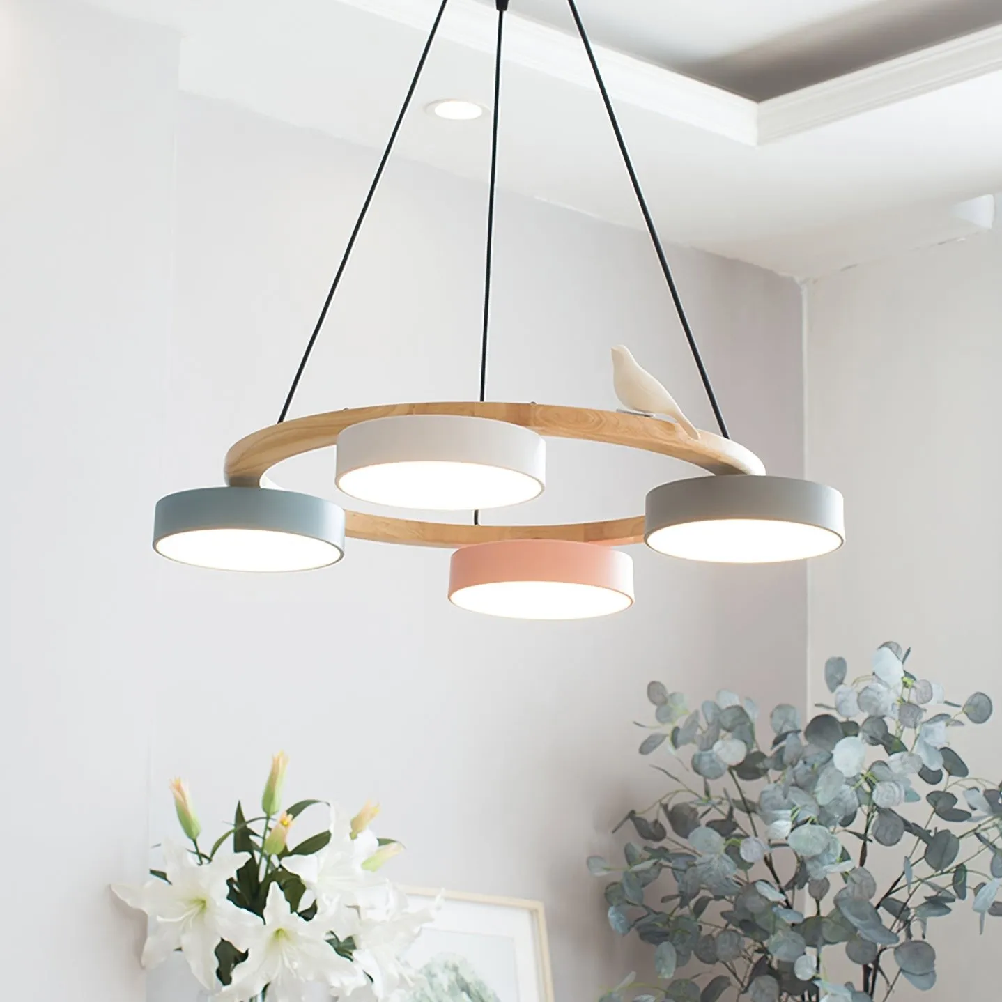 Nordic Wooden Bird Creative Round Chandelier S206