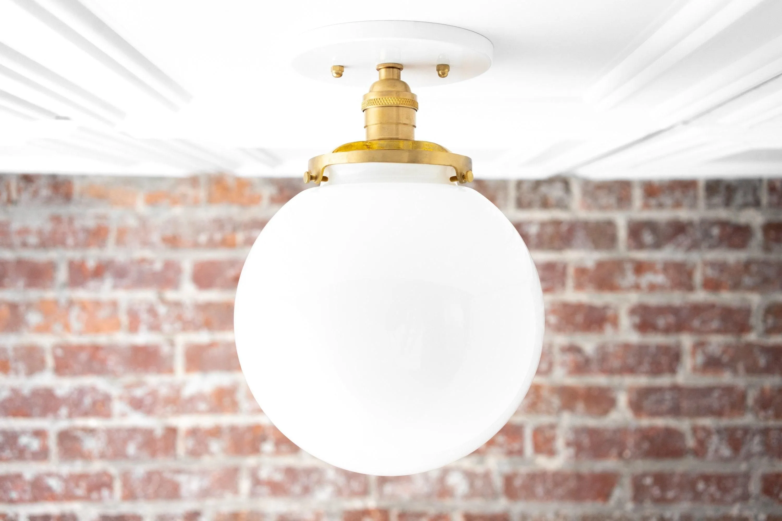 Glorica Glass Mid Century Semi Flush Ceiling Light - Whte Opal Gliass Globe Fixture T368