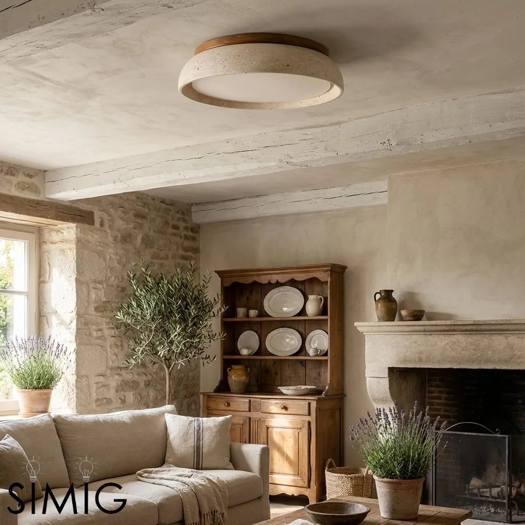 Wabi Sabi Travertine Round Ceiling Lamp - Light for Living Room S290