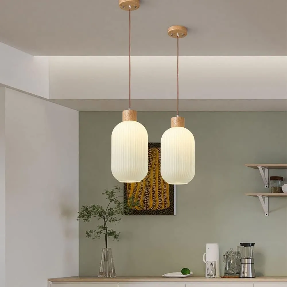 Nordic White Lantern-Like Glass Pendant Lamp M27