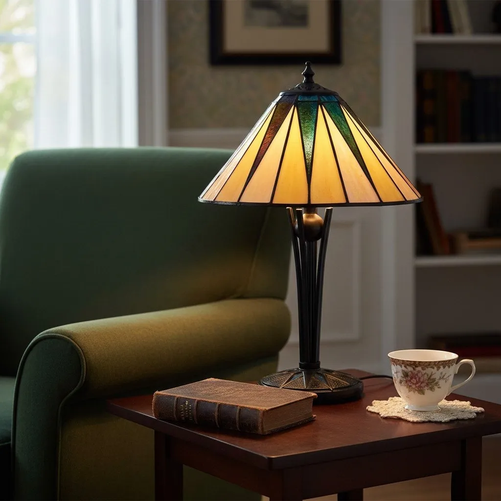 TF Dark Star Tiffany Style Geometric Shade Table Lamp for Bedroom and Accent Lighting T975