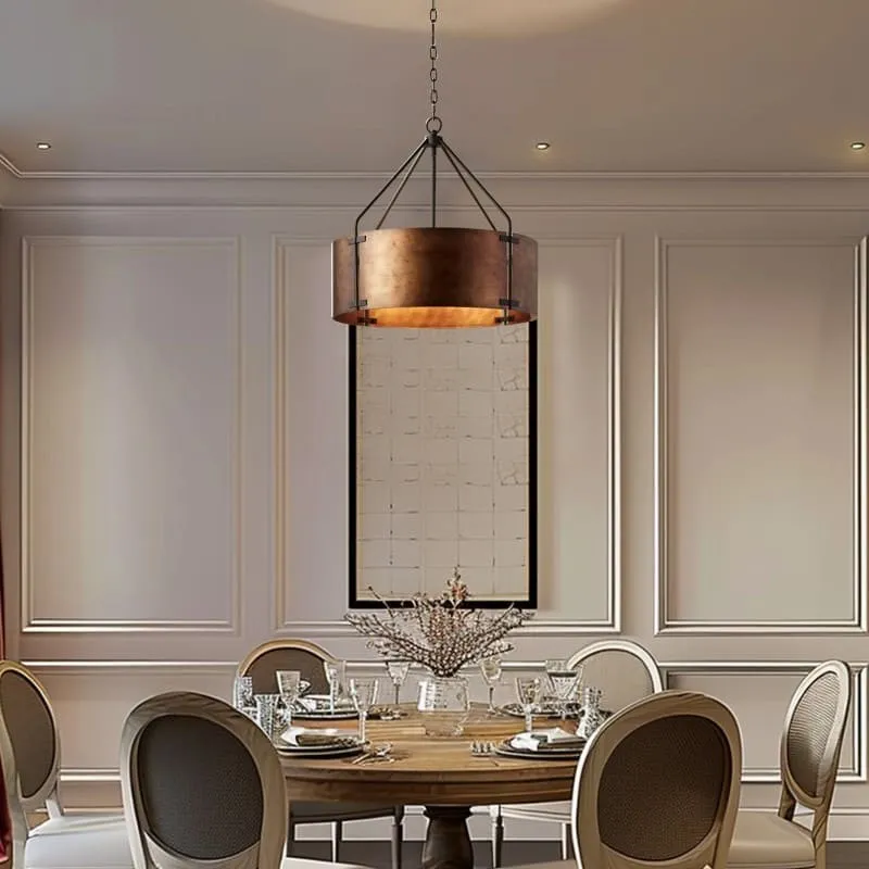 Vintage Brass Drum Pendant Lamp – Aged Metal & Warm Glow G94