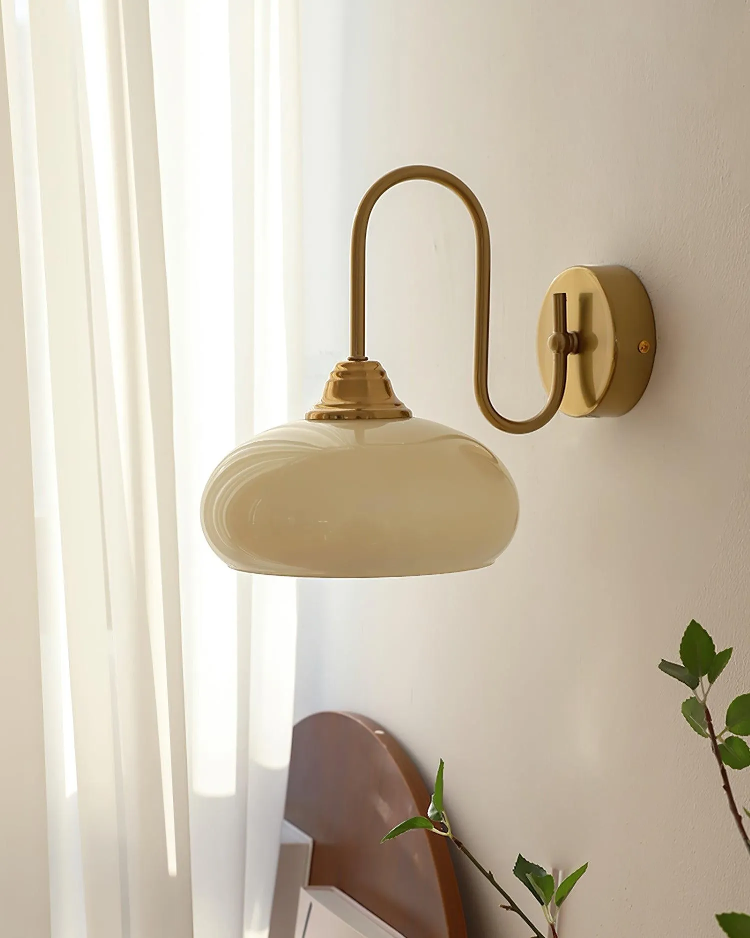 Bauhaus Wind Cream Glass Shade Metal Curved Pole Wall Sconce G45