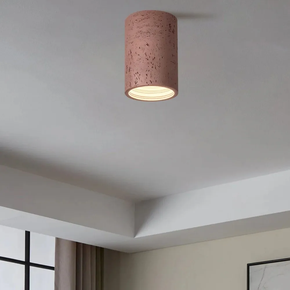 Cylindrical Ceiling Light - Modern Travertine Living Room M72